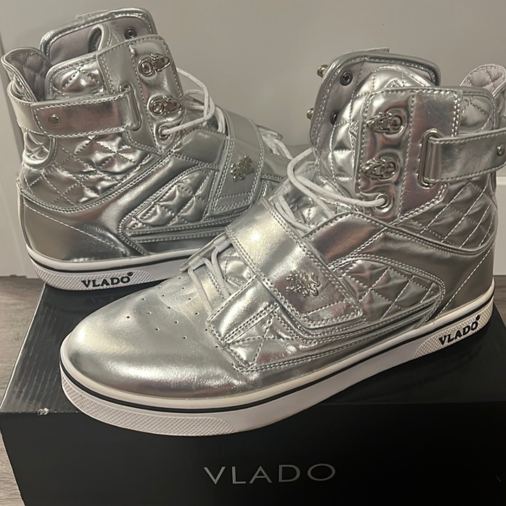 Vlado Silver Quilted High-Top Sneakers US Mens Size 11 - Picture 2 of 4